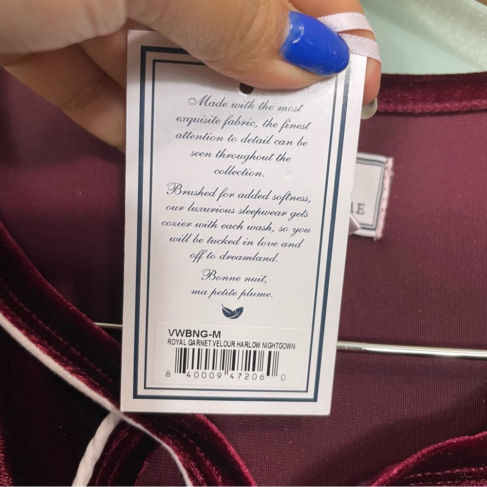 Petite Plum Royal Garnet Velour Harlow Nightgown Red Maroon Women Medium - Picture 5 of 11